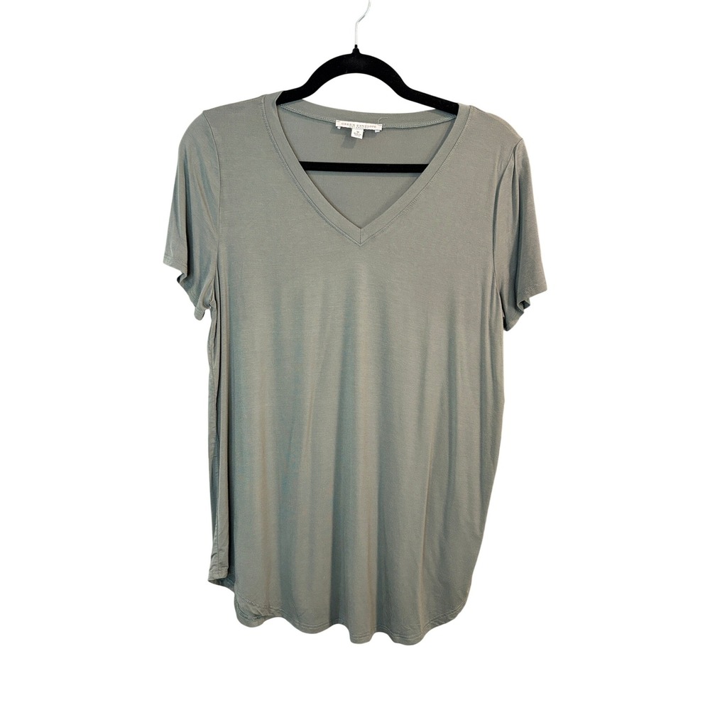 Green Envelope Sage V-Neck T-Shirt Womens Medium Short Sleeve Relaxed Fit Tee